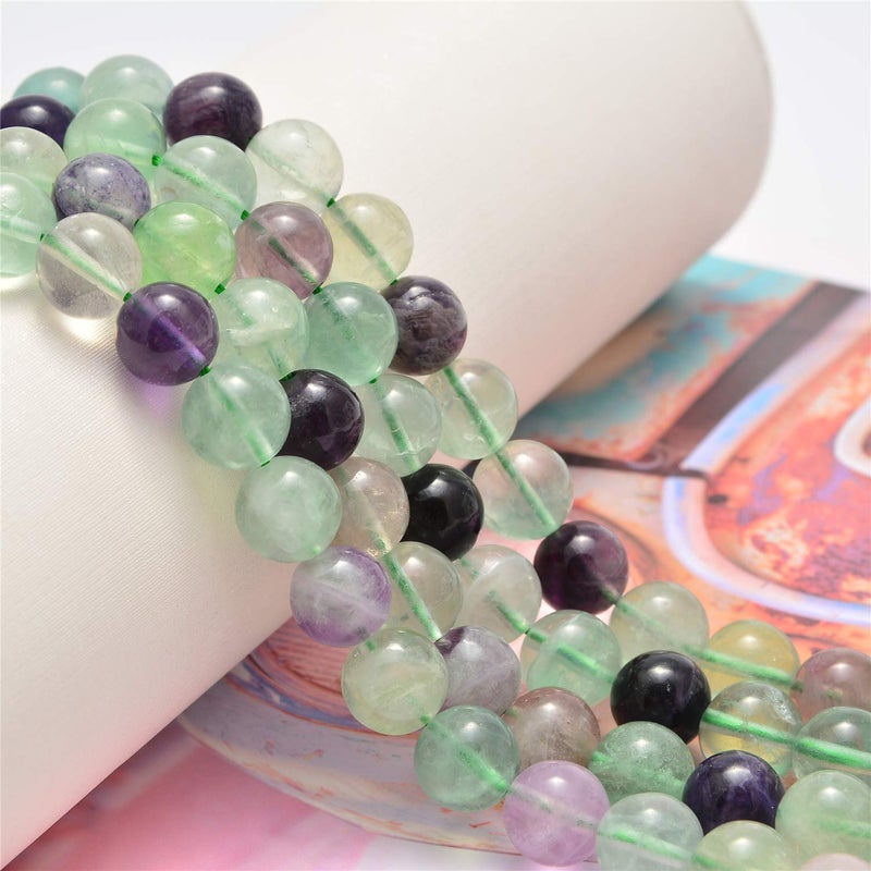 NCB 100Pcs 8mm Natural Stone Gemstone Round Loose Stone Spacer Energy Healing Beads with Free Crystal Stretch Cord for Jewelry Making (Colorful Fluorite, 100Beads) - Image 3